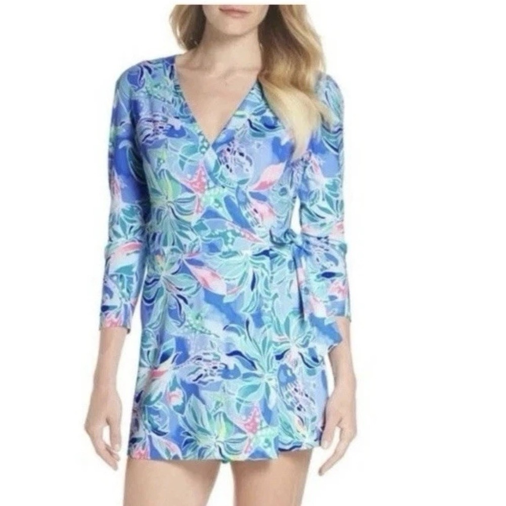 Lilly Pulitzer Karlie Wrap Romper Bennett Blue Celestial Seas Size SMALL